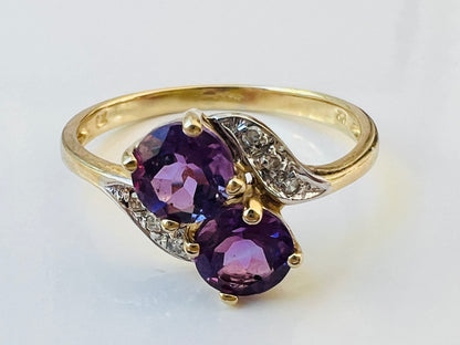 9ct Gold Amethyst & Diamond Ring