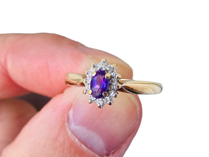 9ct Gold Amethyst & Diamond Ring
