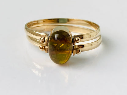 14ct Gold Amber & Larimar Night & Day Flip Ring