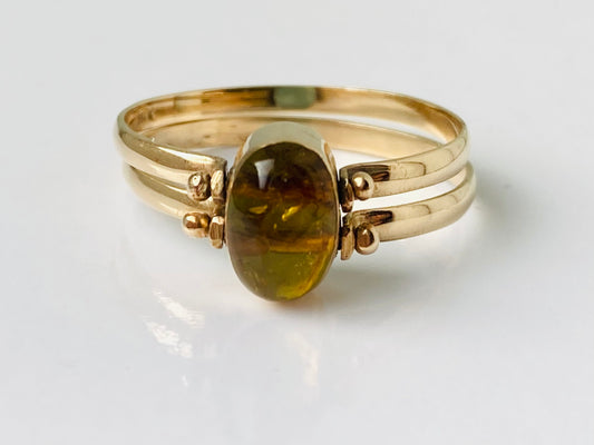 14ct Gold Amber & Larimar Night & Day Flip Ring