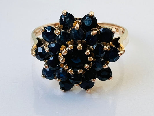 Vintage 9ct Gold Sapphire Cluster Ring