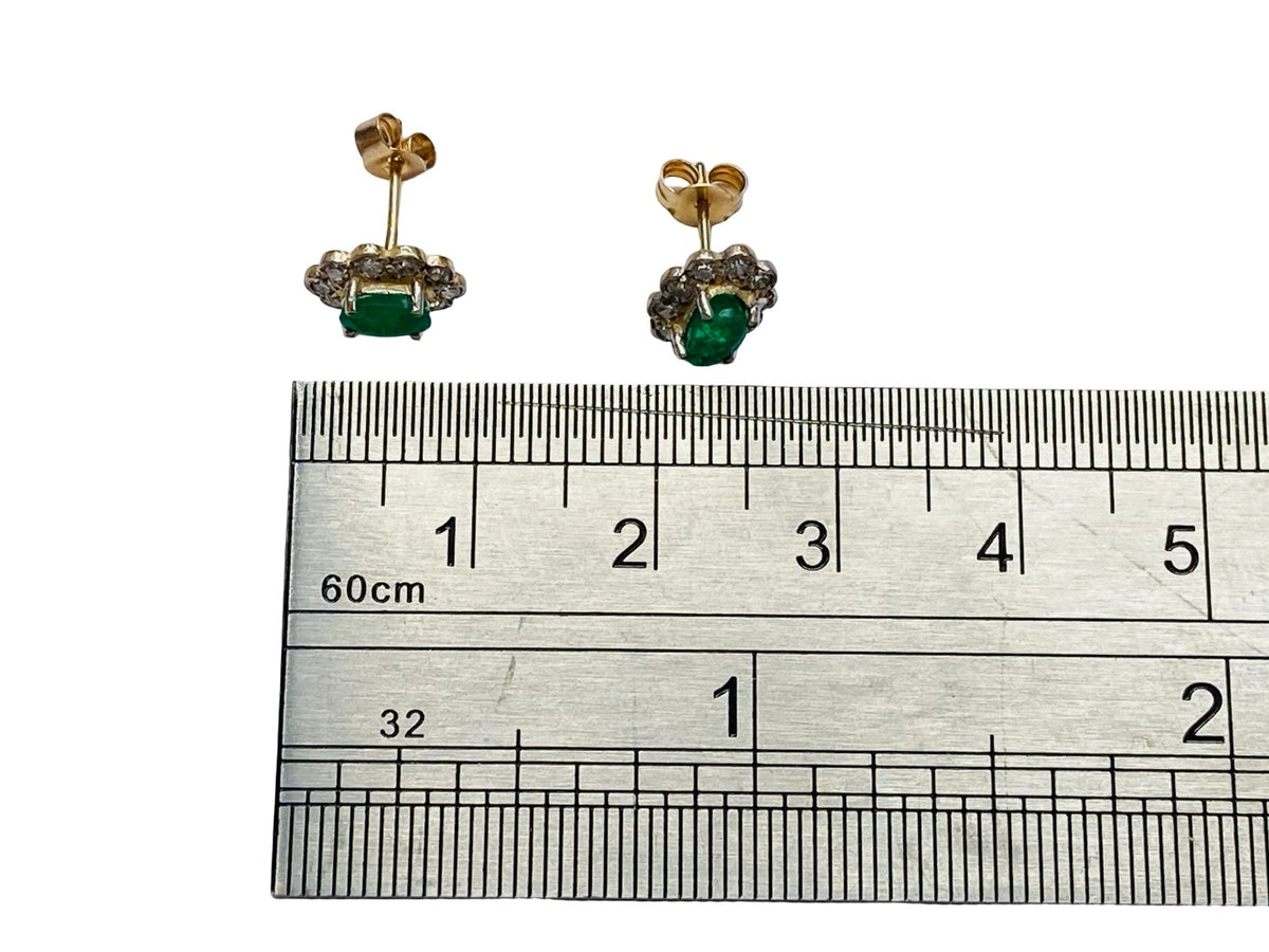 9ct Gold Emerald & Diamond Earrings