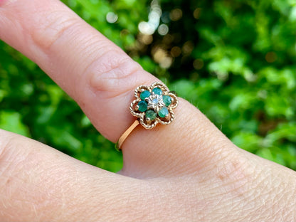 Vintage 9ct Gold Emerald & Diamond Ring