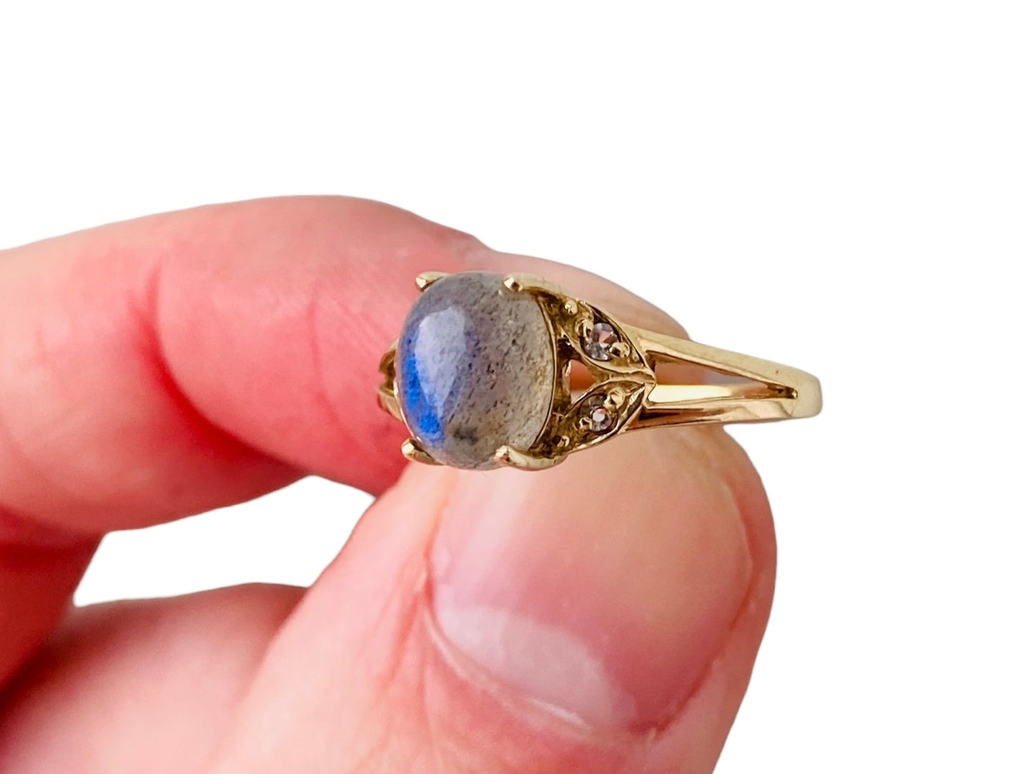 9ct Gold Labradorite & White Sapphire Ring