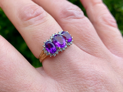 9ct Gold Amethyst & Diamond Ring