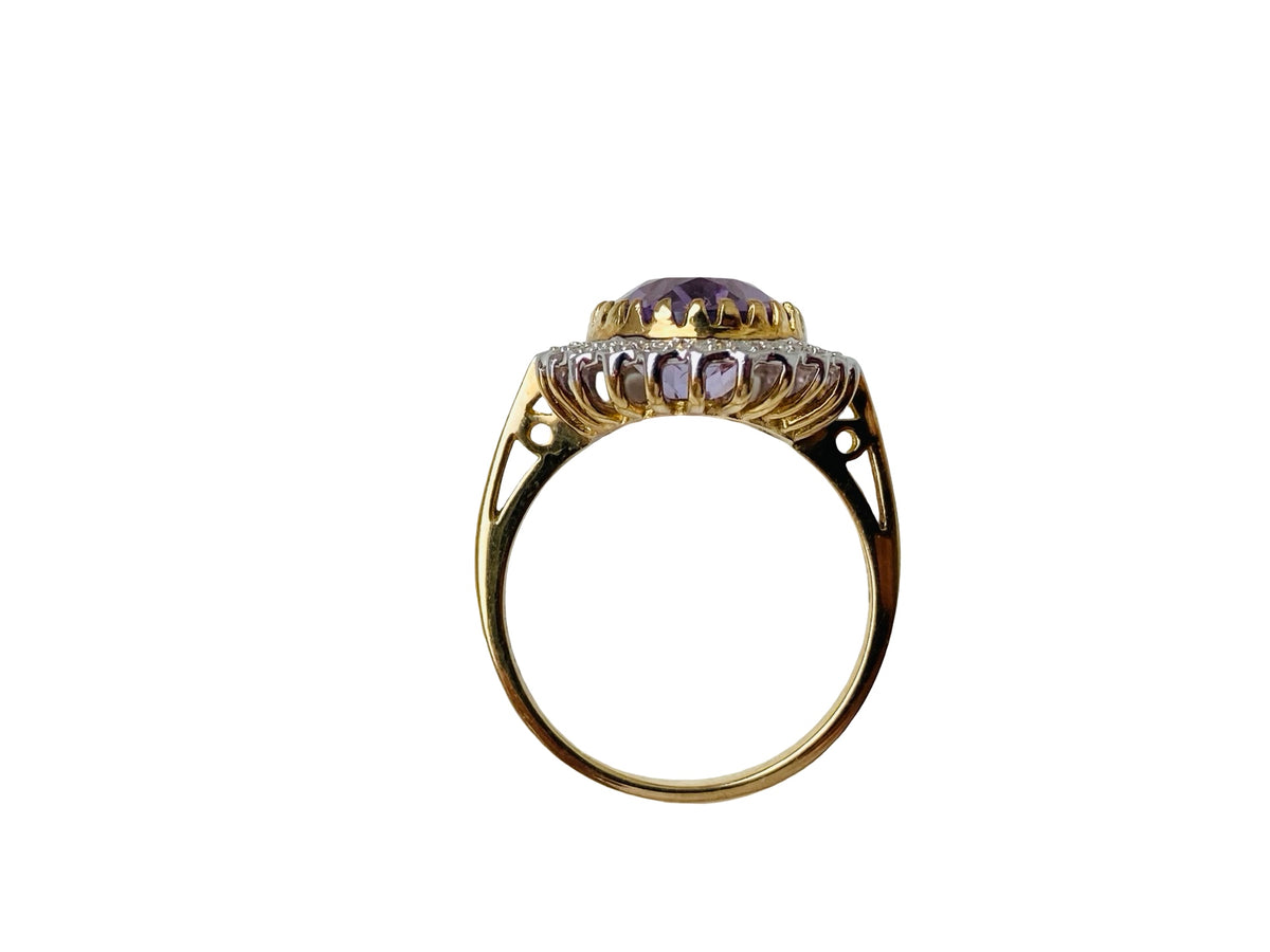 9ct Gold Amethyst & Diamond Ring