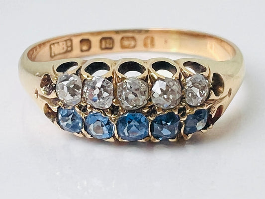 Antique Victorian 18ct Gold Sapphire & Diamond Ring