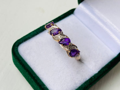 9ct Gold Amethyst & Diamond Ring