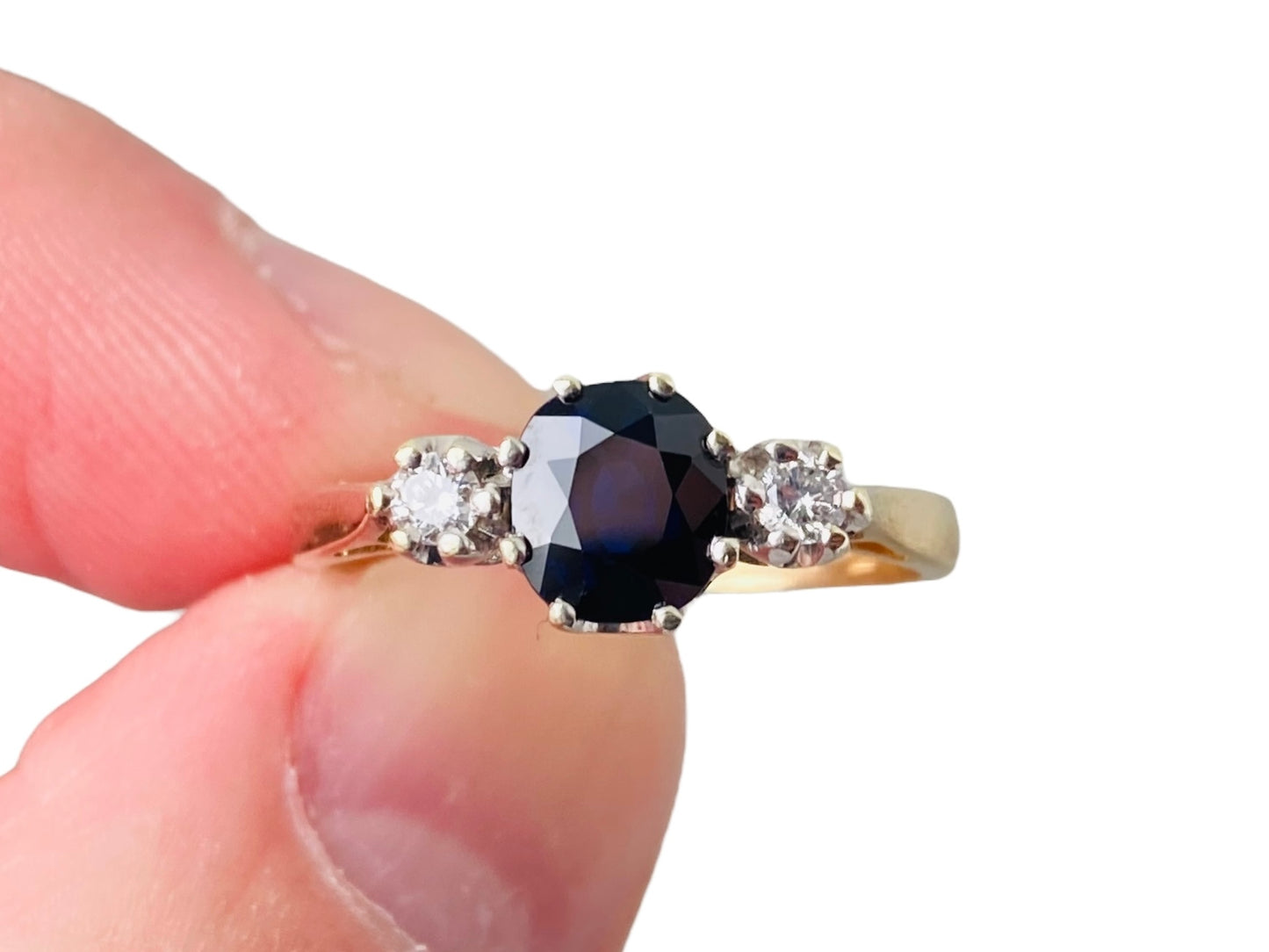 Vintage 9ct Gold Sapphire & Diamond Trilogy Ring