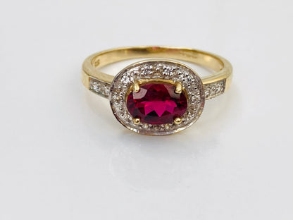 9ct Gold Rhodolite Garnet & White Zircon Ring