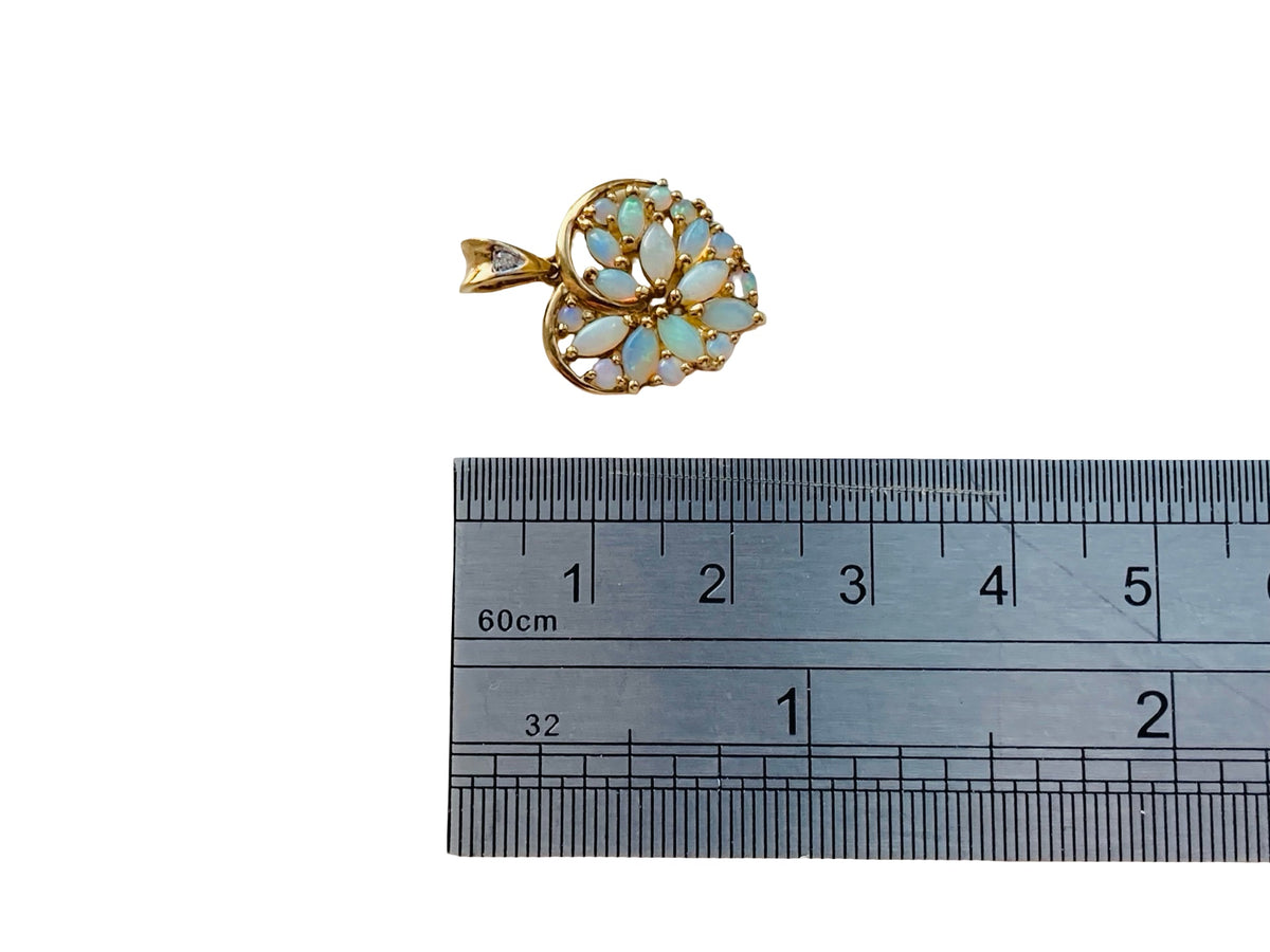 9ct Gold Opal & Diamond Heart Pendant