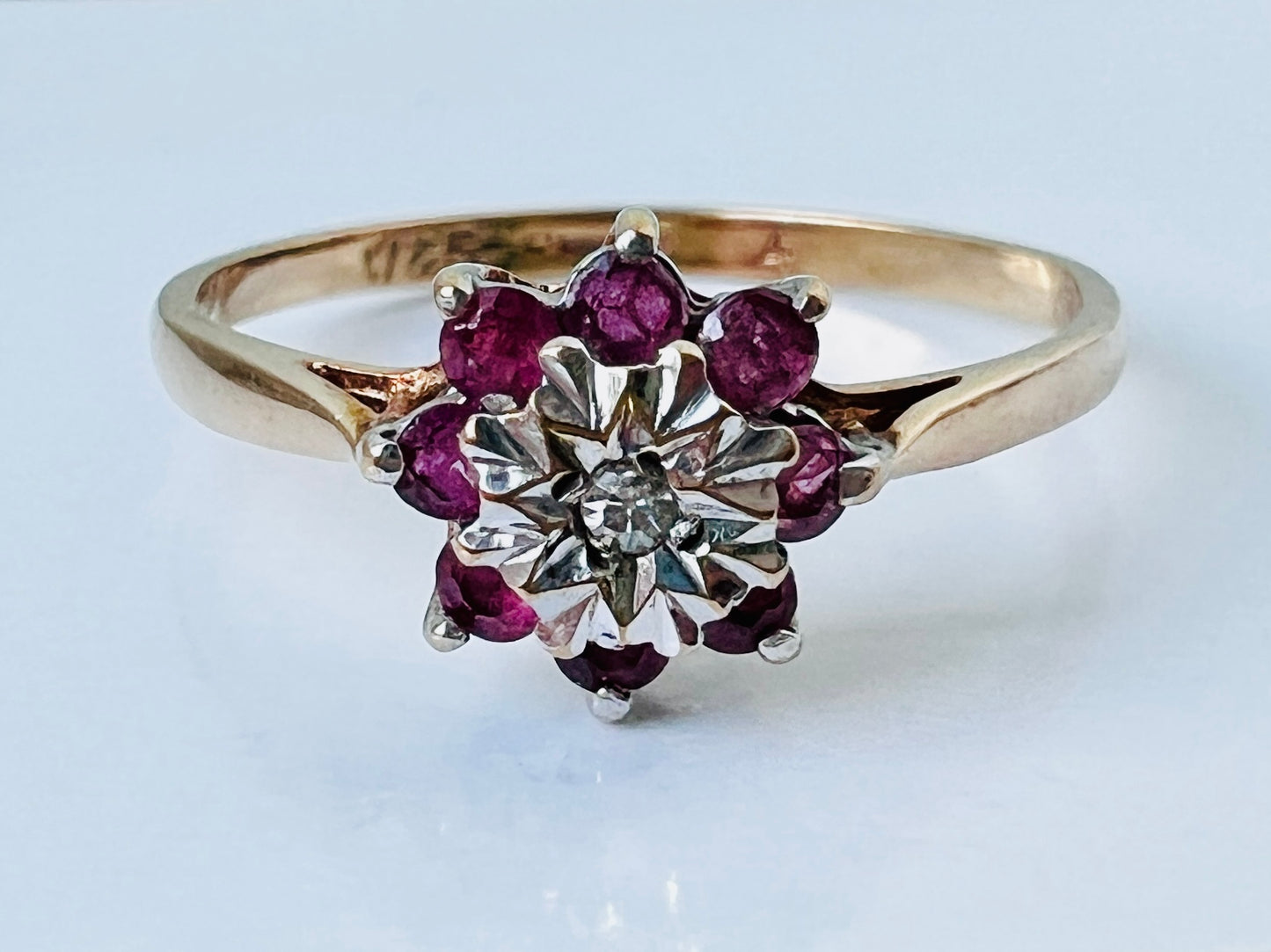 Vintage 9ct Gold Ruby & Diamond Ring