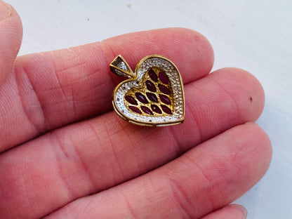 9ct Gold Ruby & Diamond Heart Pendant