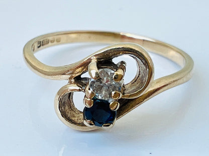Vintage 9ct Gold Sapphire & Diamond Ring