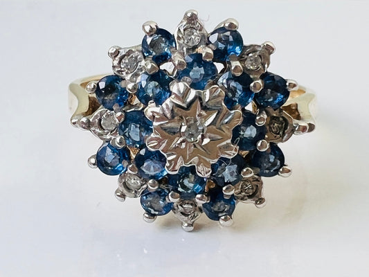 9ct Gold Sapphire & Diamond Cluster Ring
