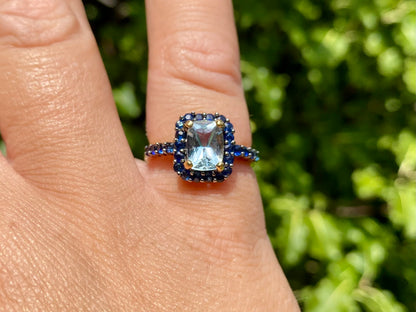 9ct Gold Aquamarine & Sapphire Ring