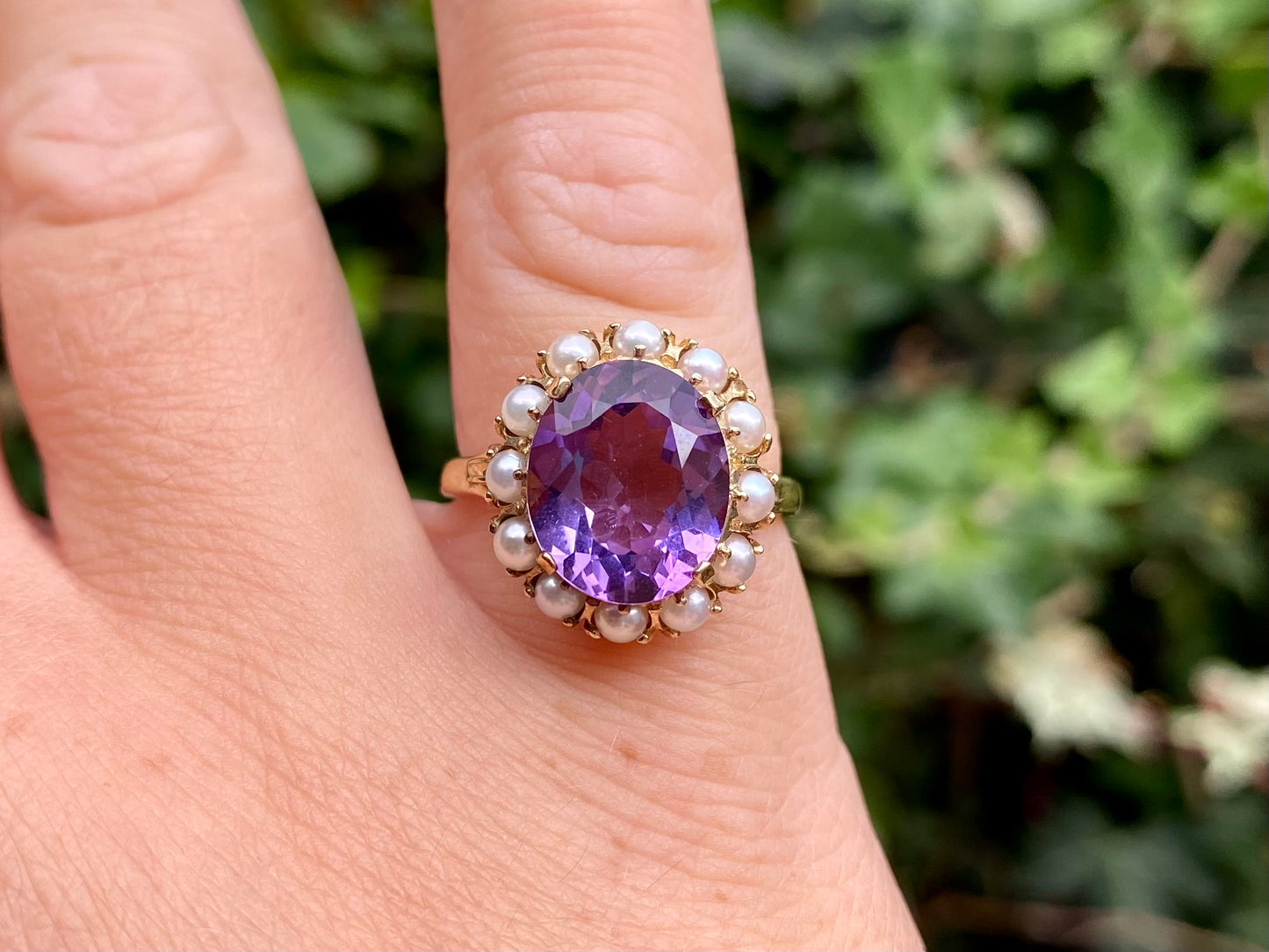 Vintage 9ct Gold Amethyst & Pearl Ring
