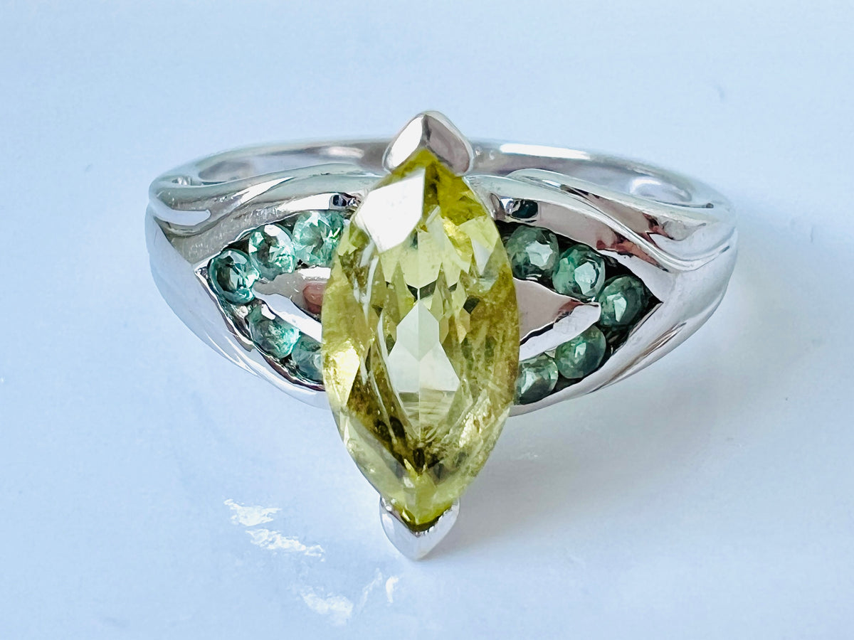 9ct Gold Yellow Quartz & Green Sapphire Ring