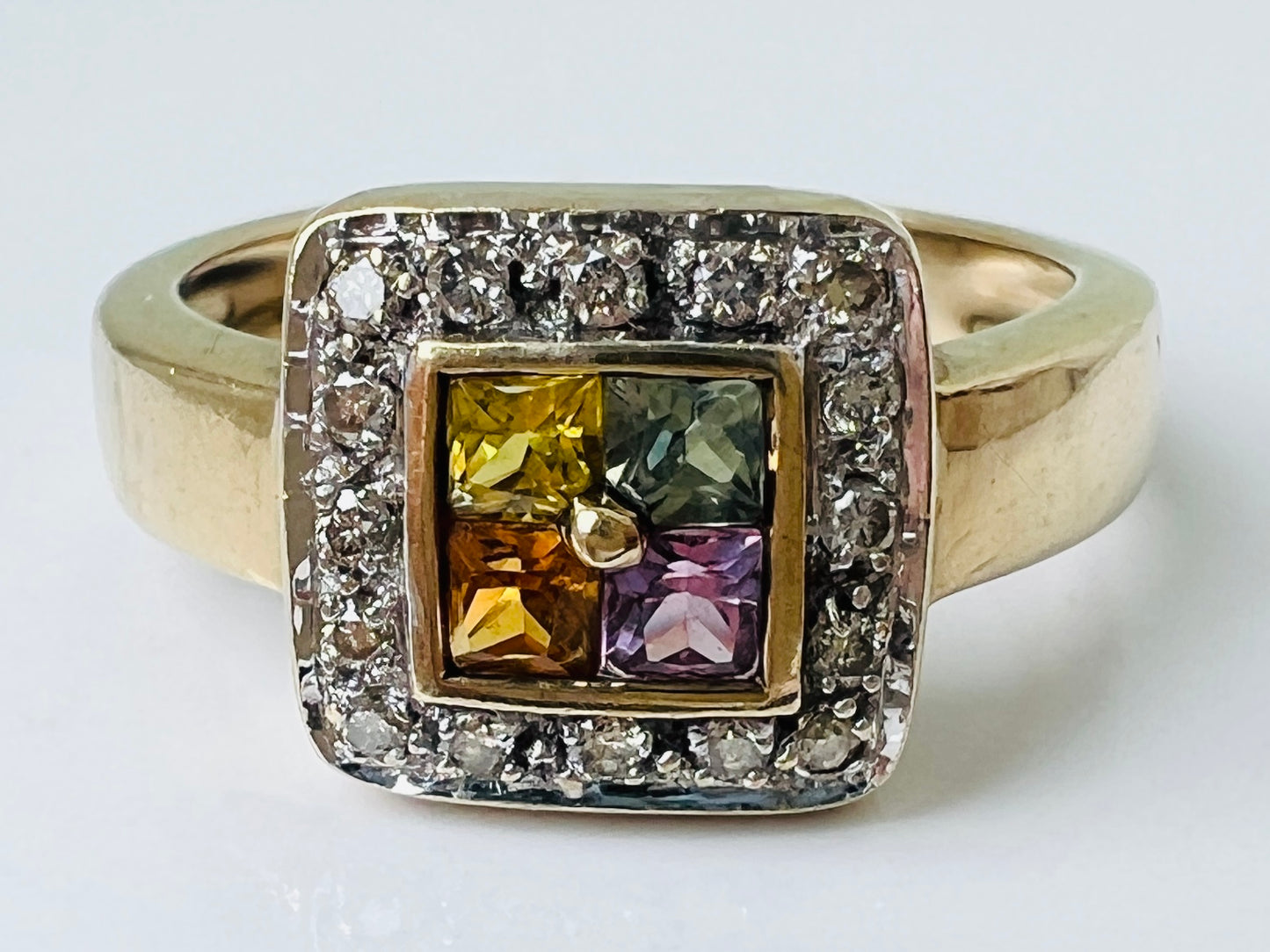 9ct Gold Multi-Coloured Sapphire & Diamond Ring
