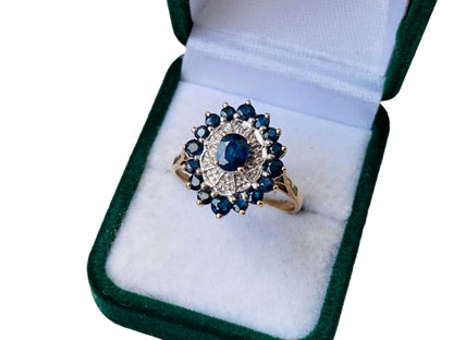 Vintage 9ct Gold Sapphire & Diamond Ring