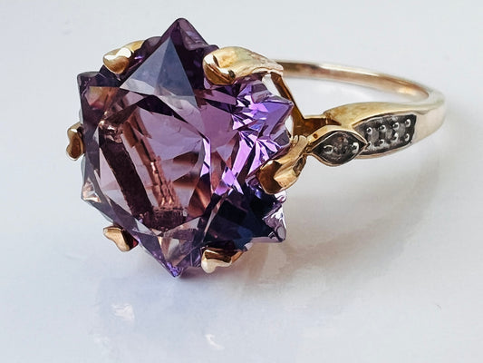 9ct Gold Amethyst & Diamond Ring