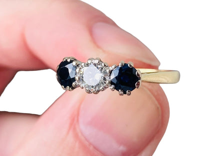 18ct Gold Sapphire & Diamond Trilogy Ring