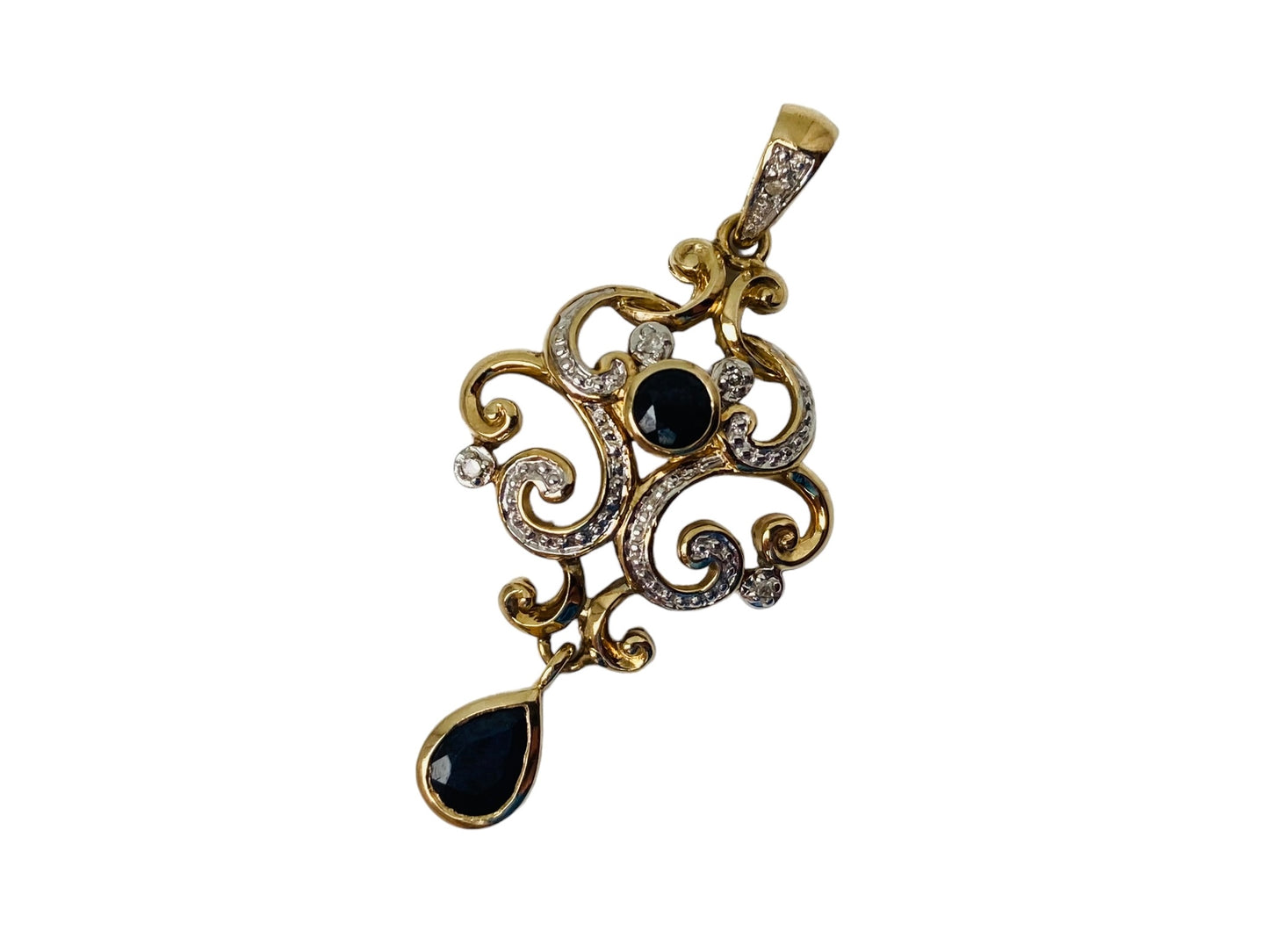 9ct Gold Sapphire & Diamond Pendant