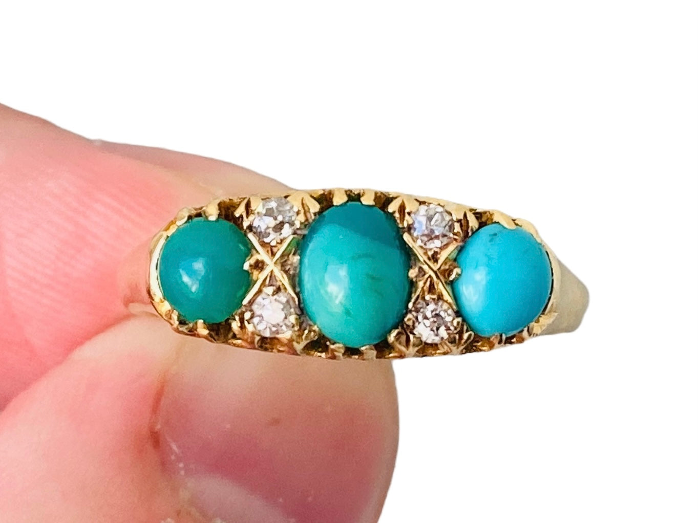 Antique 18ct Gold Turquoise & Diamond Ring