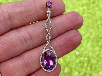 9ct Gold Amethyst & Diamond Pendant