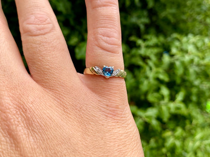 Vintage 9ct Gold Heart Shaped Topaz & Diamond Ring
