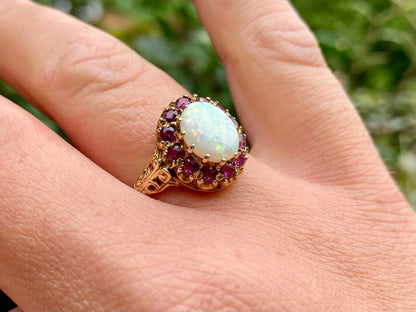 Vintage 9ct Gold Opal & Ruby Ring