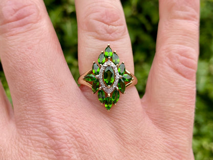 9ct Gold Diopside & Diamond Ring