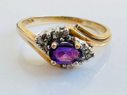 9ct Gold Amethyst & Diamond Ring