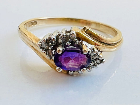 9ct Gold Amethyst & Diamond Ring