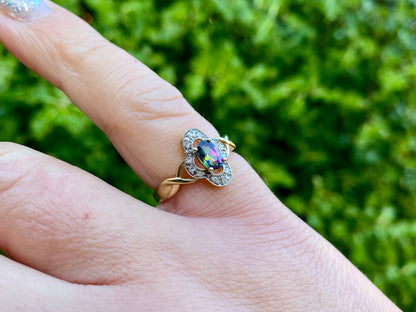9ct Gold Mystic Topaz & Diamond Ring