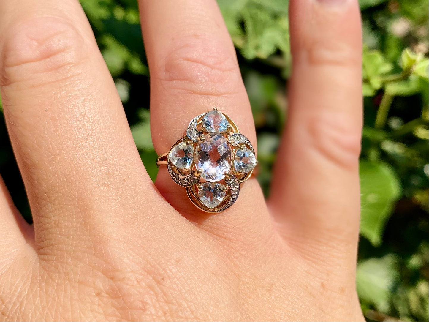 9ct Gold Morganite, Beryl & Diamond Ring