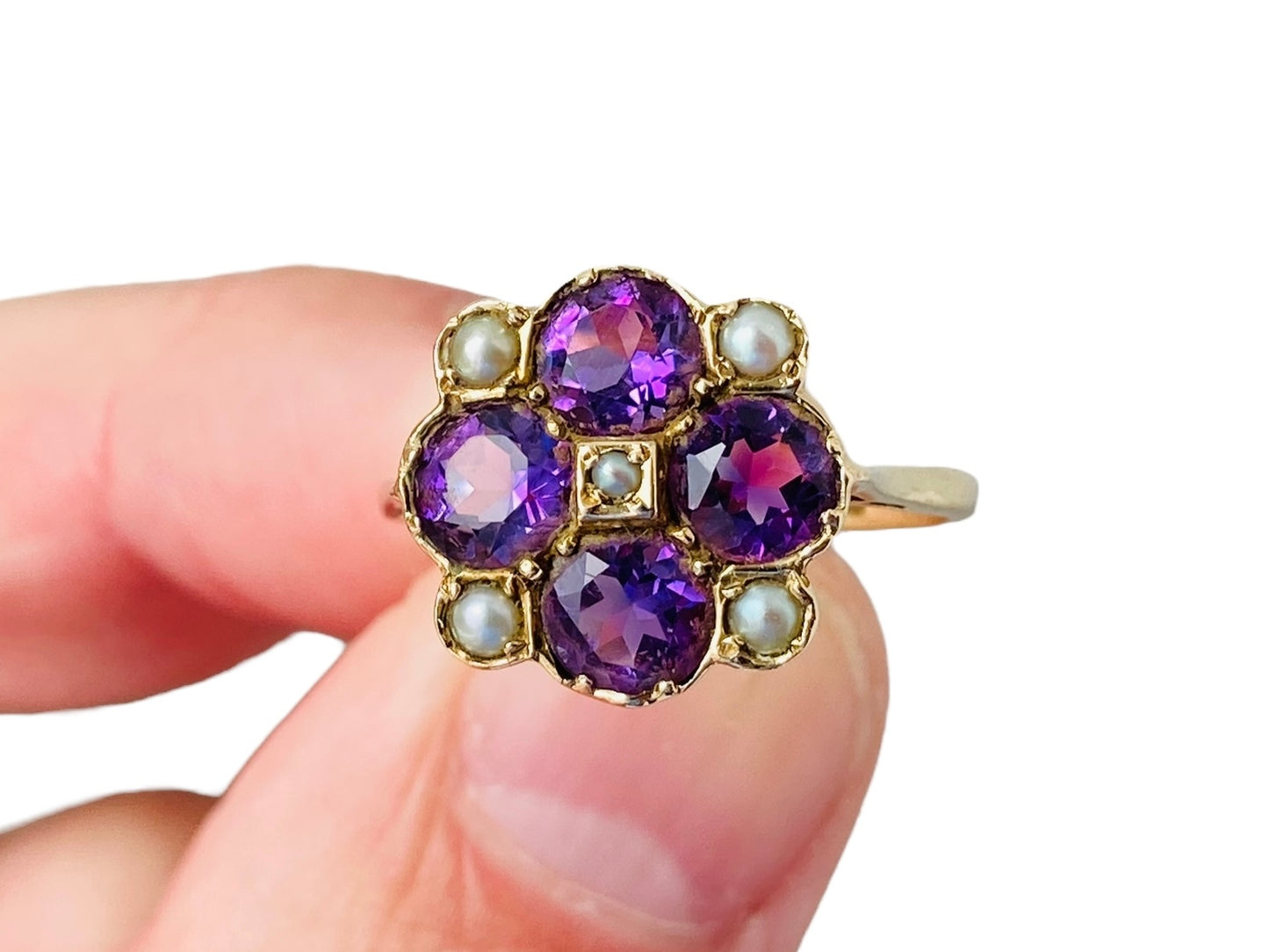 Vintage 9ct Gold Amethyst & Pearl Ring