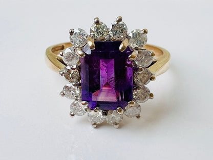 9ct Gold Amethyst & Diamond Ring