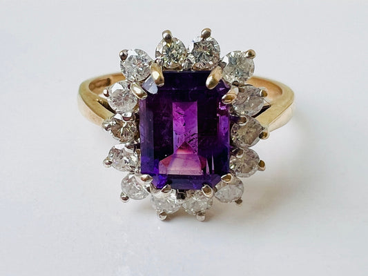 9ct Gold Amethyst & Diamond Ring