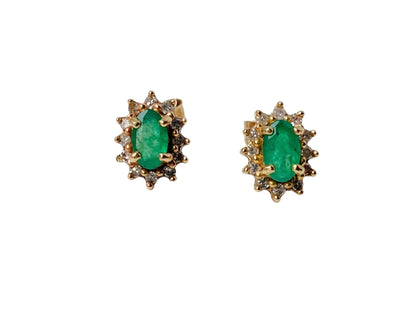 9ct Gold Emerald & Diamond Earrings