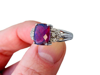 9ct Gold Rhodolite Garnet & Diamond Ring