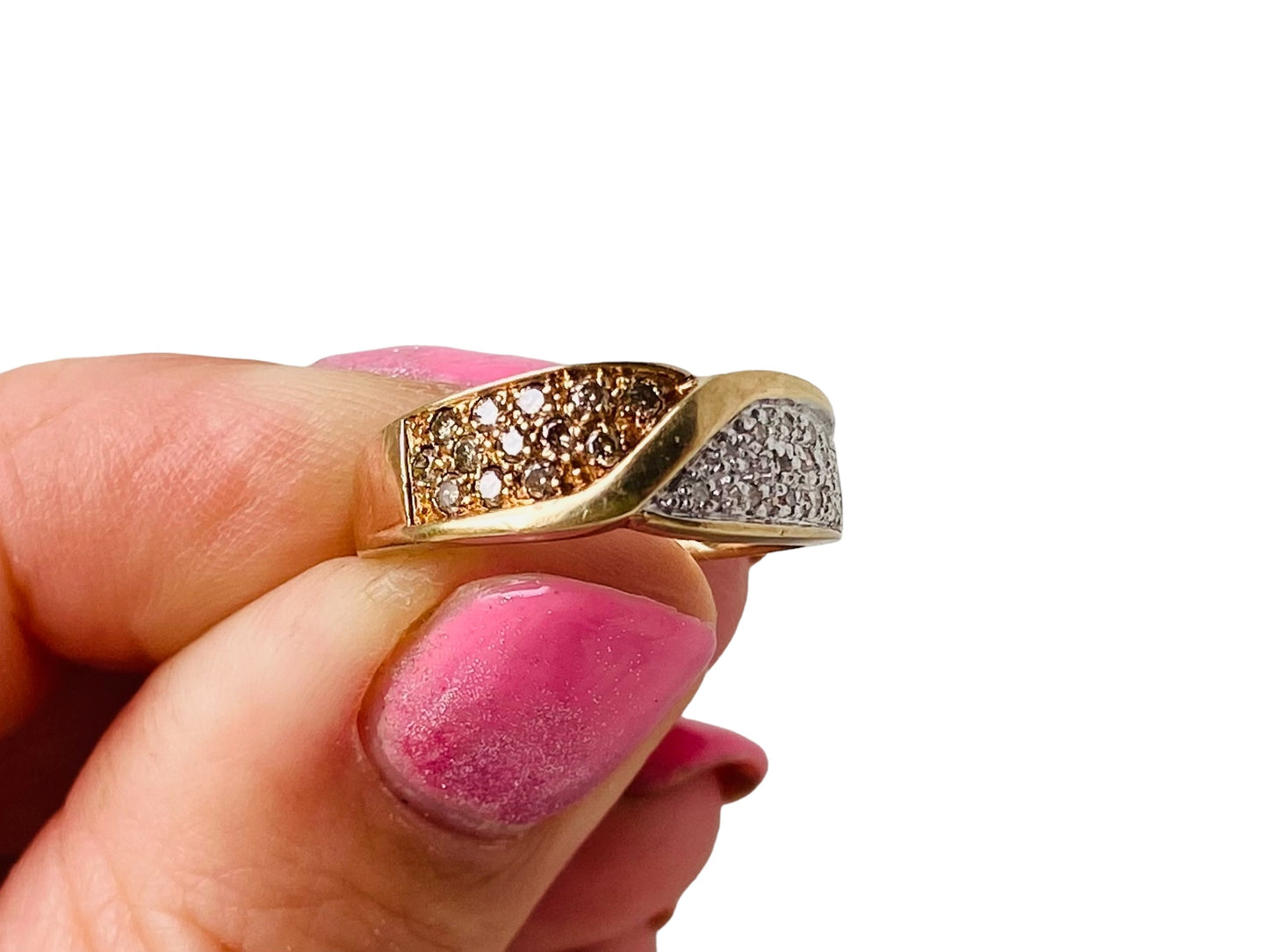 9ct Gold Champagne & White Diamond Band Ring