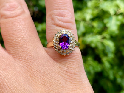 9ct Gold Amethyst & Diamond Ring