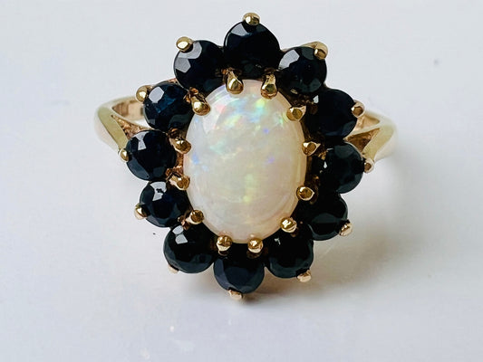 Vintage 9ct Gold Opal & Sapphire Ring