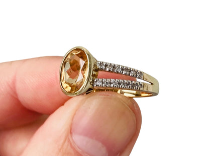 9ct Gold Citrine & Diamond Ring