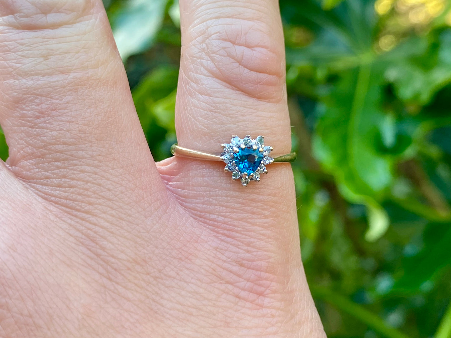 Vintage 9ct Gold Heart Shaped Topaz & Diamond Ring