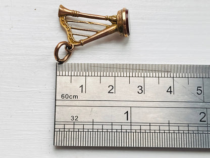 Antique 9ct Gold Harp Pendant / Charm