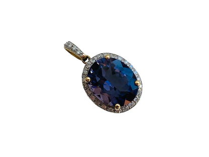 9ct Gold Iolite & Diamond Pendant