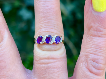 9ct Gold Amethyst & Diamond Ring