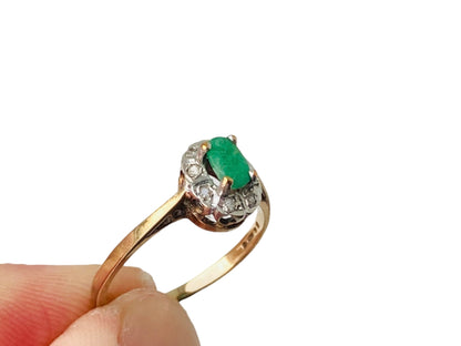 Vintage 9ct Gold Emerald & Diamond Ring